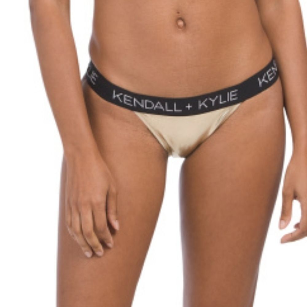 KENDALL + KYLIE gold Peekaboo Swim top  Peekaboo Bottom very relaxing $99 junior - Picture 2 of 13